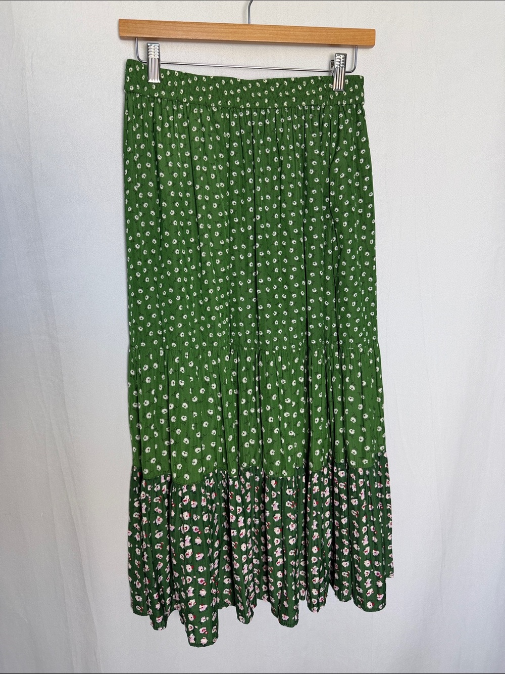 Paul & Joe X Uniqlo Green Ditsy Floral Tiered Maxi Skirt Size M Boho Cottagecore - Picture 2 of 10